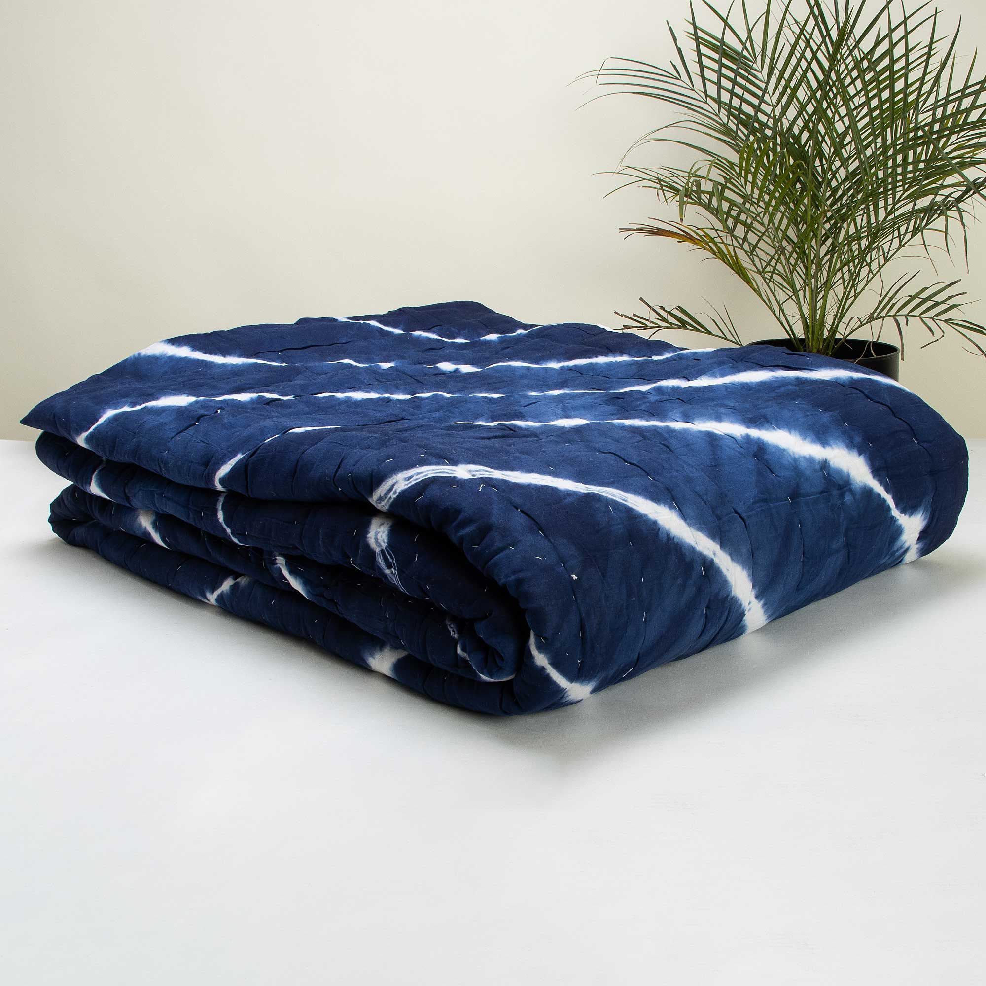 Traditional Handmade White Stripes Tie Dye Pure Cotton Original Jaipuri Razai Double Bed & Single Bed